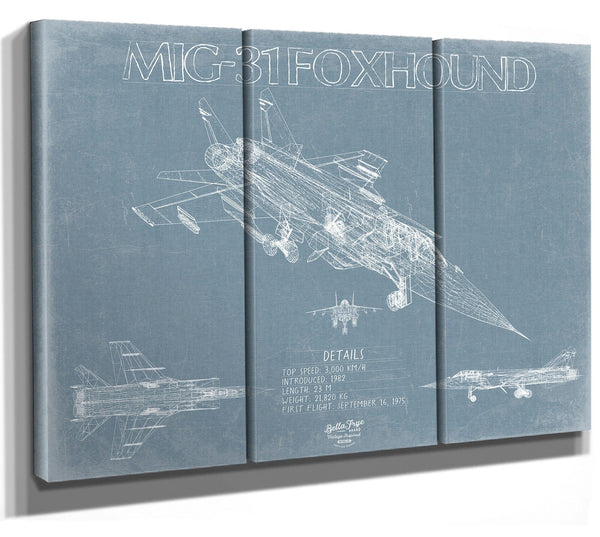 Bella Frye Mikoyan MiG-31 Foxhound Aircraft Blueprint Wall Art - Original Fighter Plane Print