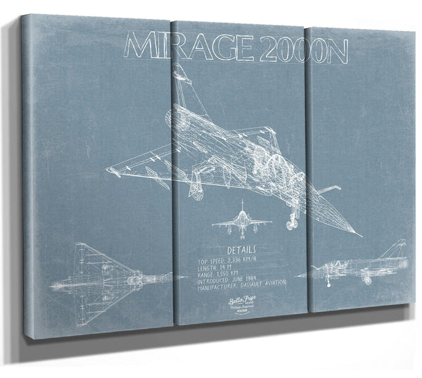 Bella Frye Dassault Mirage 2000N Aircraft Blueprint Wall Art - Original Fighter Plane Print