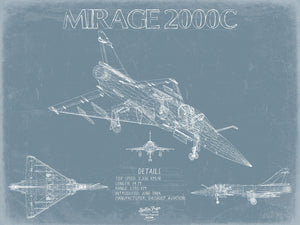 Bella Frye Dassault Mirage 2000C Aircraft Blueprint Wall Art - Original Fighter Plane Print