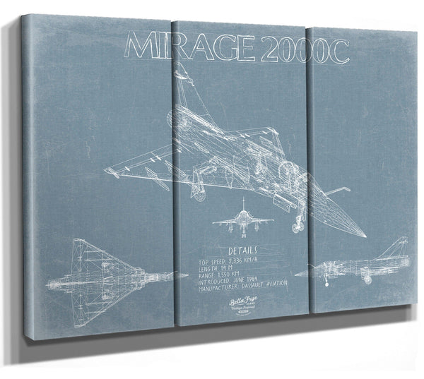 Bella Frye Dassault Mirage 2000C Aircraft Blueprint Wall Art - Original Fighter Plane Print