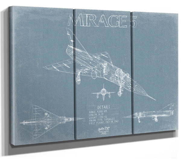 Bella Frye Dassault Mirage 5 Aircraft Blueprint Wall Art - Original Fighter Plane Print