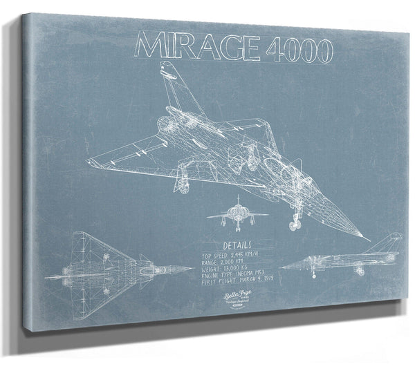 Bella Frye Dassault Mirage 4000 Aircraft Blueprint Wall Art - Original Fighter Plane Print