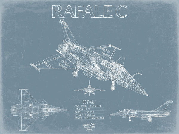 Bella Frye Rafale C Aircraft Blueprint Wall Art - Original Fighter Plane Print