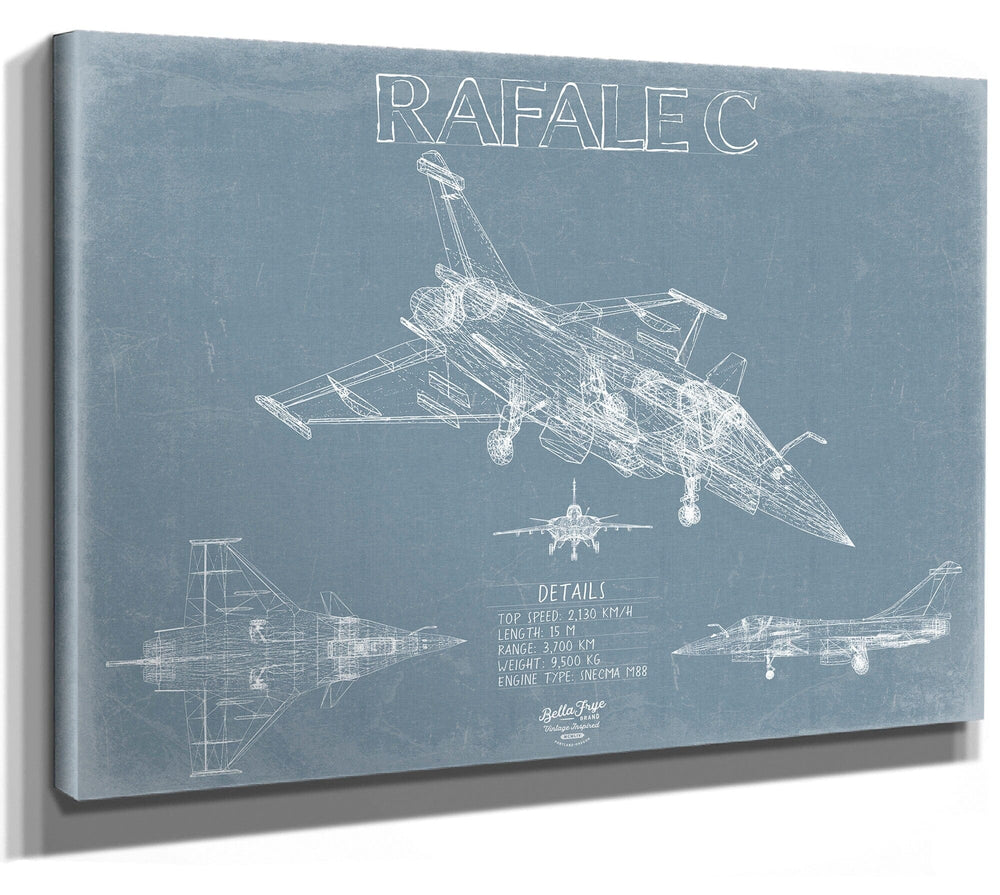 Bella Frye Rafale C Aircraft Blueprint Wall Art - Original Fighter Plane Print