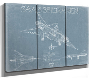 Bella Frye Saab 35 Draken Aircraft Blueprint Wall Art - Original Fighter Plane Print