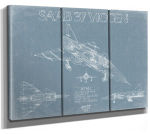 Bella Frye Saab 37 Viggen Aircraft Blueprint Wall Art - Original Fighter Plane Print