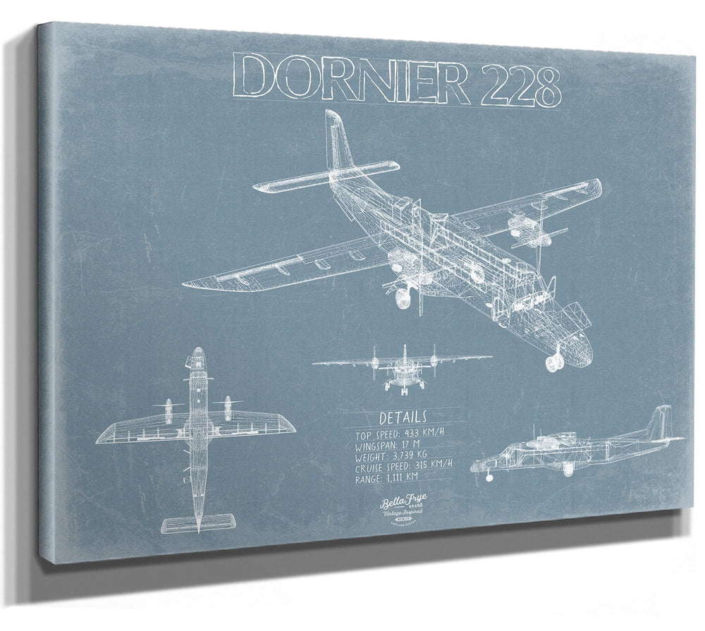 Bella Frye Dornier 228 (Dornier Do 228) Blueprint Wall Art - Original Aviation Plane Print