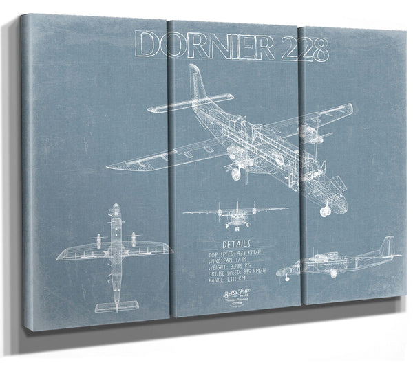 Bella Frye Dornier 228 (Dornier Do 228) Blueprint Wall Art - Original Aviation Plane Print