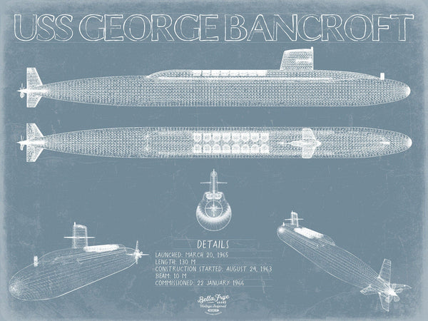 Bella Frye USS George Bancroft (SSBN-643) Blueprint Wall Art - Original Submarine Print