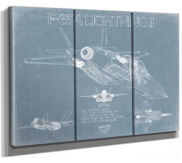 Bella Frye F-35A Lightning II Aircraft Blueprint Wall Art - Original Fighter Plane Print