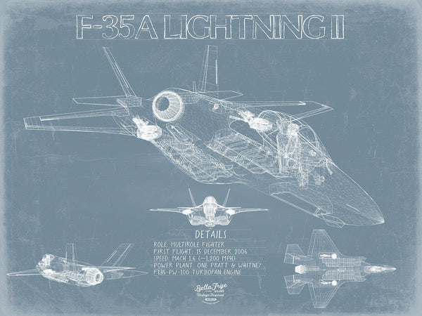 Bella Frye F-35A Lightning II Aircraft Blueprint Wall Art - Original Fighter Plane Print