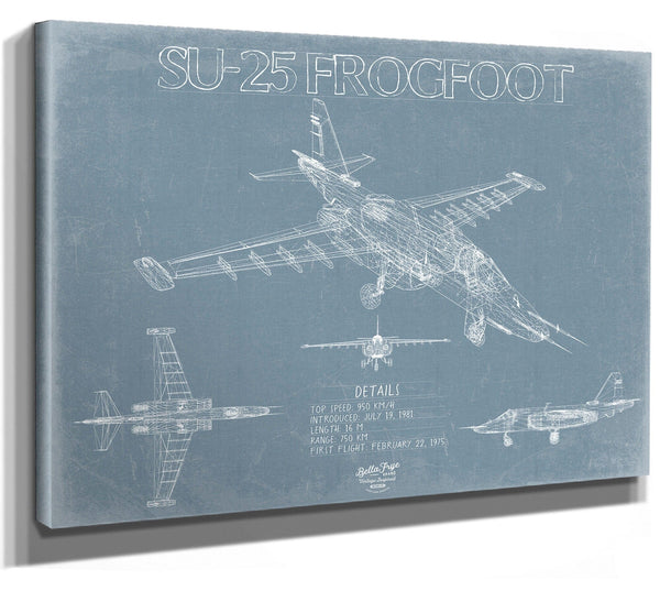 Bella Frye Sukhoi Su-25 Frogfoot Aircraft Blueprint Wall Art - Original Fighter Plane Print