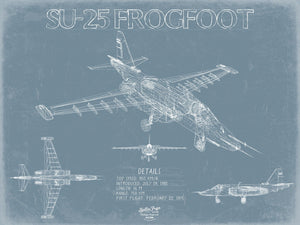 Bella Frye Sukhoi Su-25 Frogfoot Aircraft Blueprint Wall Art - Original Fighter Plane Print