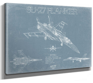 Bella Frye Sukhoi Su-27 Flanker Aircraft Blueprint Wall Art - Original Fighter Plane Print