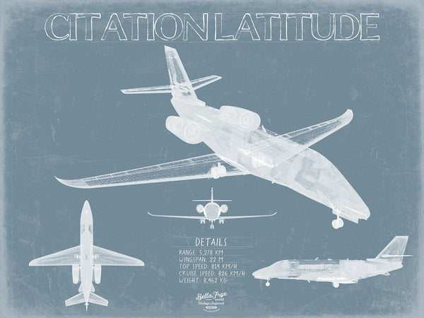 Bella Frye Cessna Citation Latitude Aircraft Blueprint Wall Art - Original Airplane Print