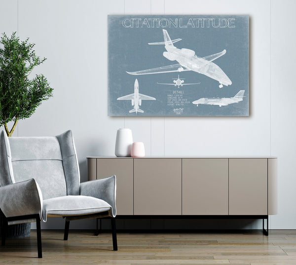 Bella Frye Cessna Citation Latitude Aircraft Blueprint Wall Art - Original Airplane Print