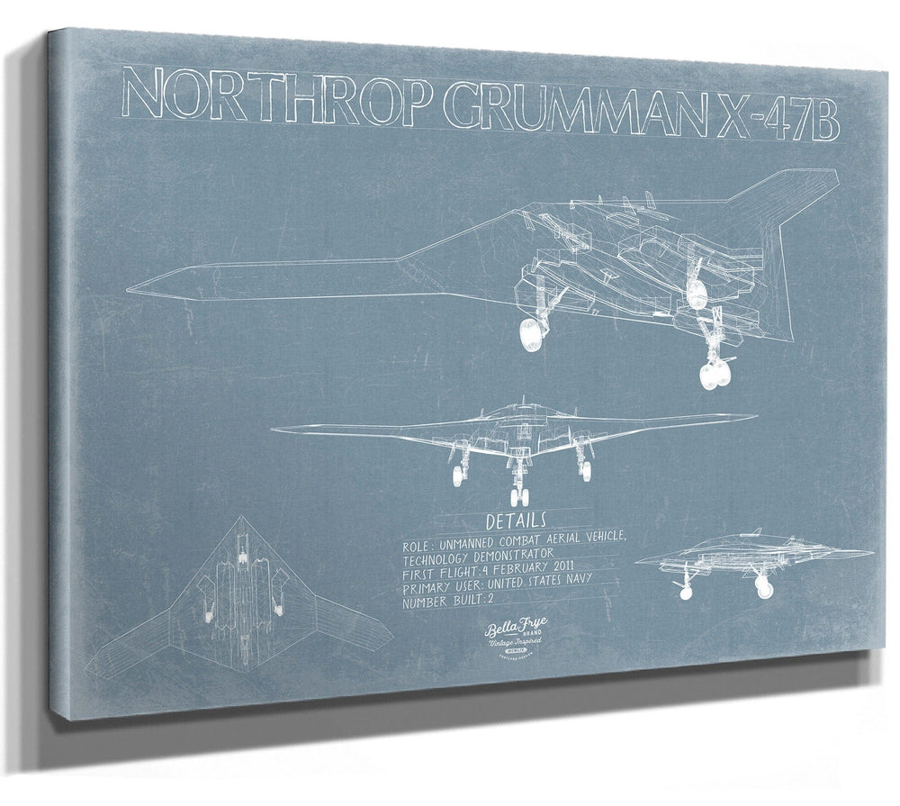 Bella Frye Northrop Grumman X-47B Blueprint Wall Art - Original Airplane Print