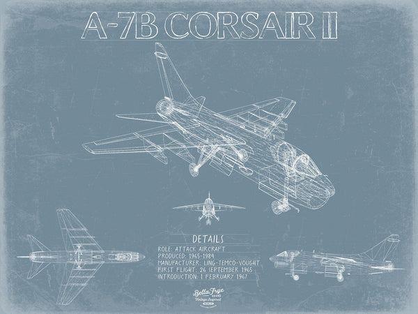 Bella Frye LTV A-7B Corsair II Aircraft Blueprint Wall Art - Original Fighter Plane Print