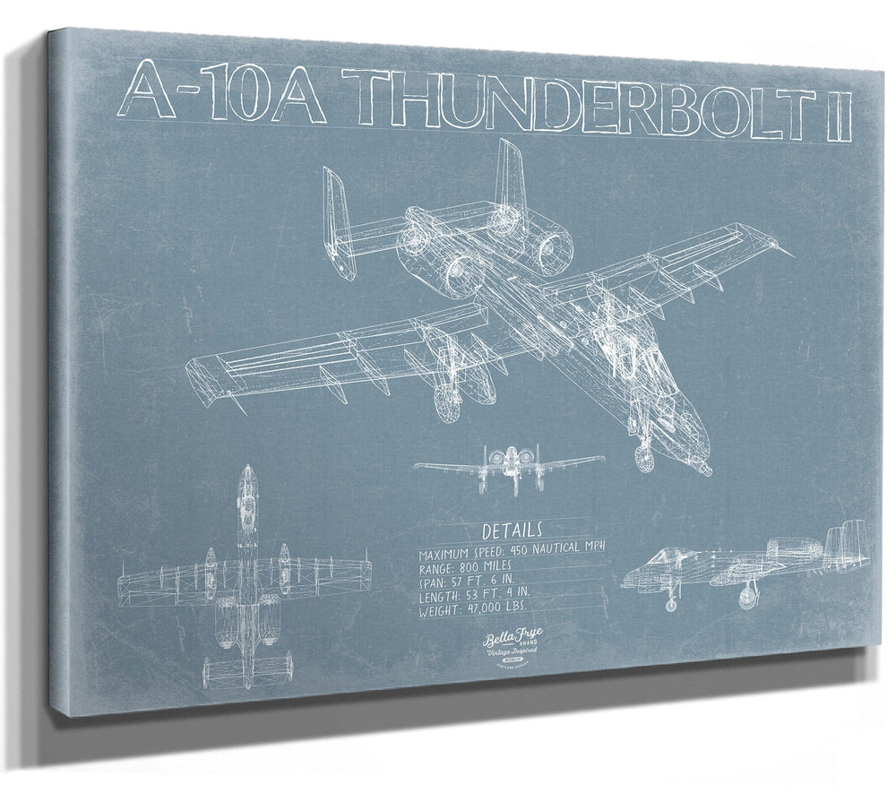 Bella Frye A-10A Thunderbolt II Aircraft Blueprint Wall Art - Original Aviation Plane Print