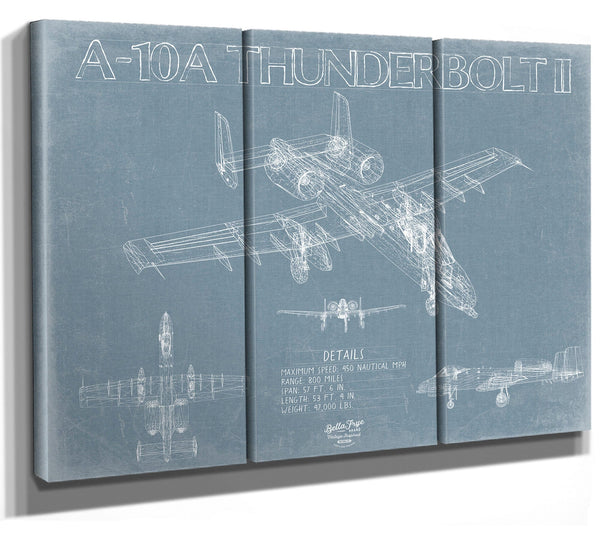 Bella Frye A-10A Thunderbolt II Aircraft Blueprint Wall Art - Original Aviation Plane Print