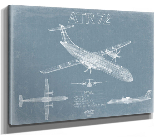 Bella Frye 14" x 11" / Stretched Canvas Wrap ATR 72 Aircraft Blueprint Wall Art - Original Aviation Plane Print