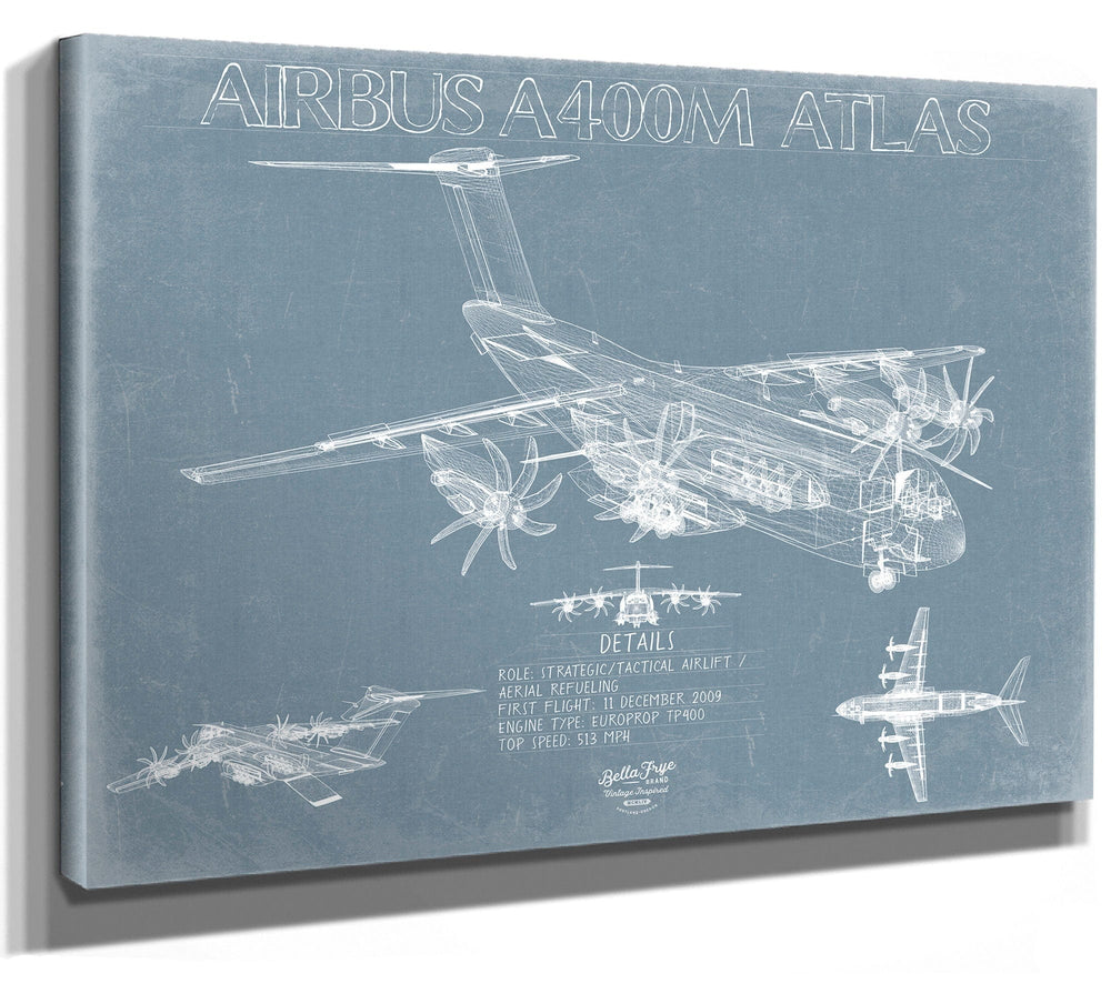 Bella Frye Airbus A400M Atlas Aircraft Blueprint Wall Art - Original Aviation Print