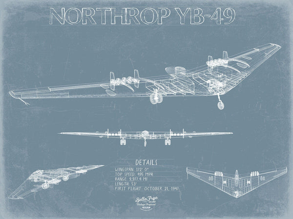 Bella Frye Northrop YB-49 Aircraft Blueprint Wall Art - Original UAV Print