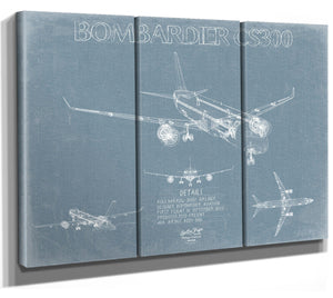 Bella Frye Bombardier CS300 Aircraft Blueprint Wall Art - Original Aviation Plane Print