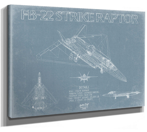 Bella Frye Lockheed Martin FB-22 Strike Raptor Aircraft Blueprint Wall Art - Original Fighter Plane Print