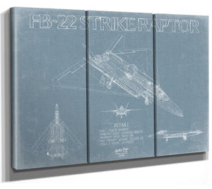 Bella Frye Lockheed Martin FB-22 Strike Raptor Aircraft Blueprint Wall Art - Original Fighter Plane Print