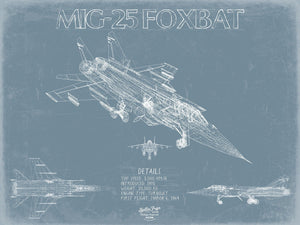 Bella Frye Mikoyan-Gurevich MiG-25 Foxbat Aircraft Blueprint Wall Art - Original Fighter Plane Print