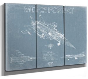 Bella Frye Mikoyan-Gurevich MiG-25 Foxbat Aircraft Blueprint Wall Art - Original Fighter Plane Print