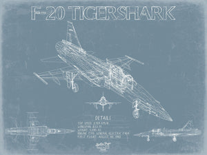 Bella Frye Northrop F-20 Tigershark Aircraft Blueprint Wall Art - Original Fighter Plane Print