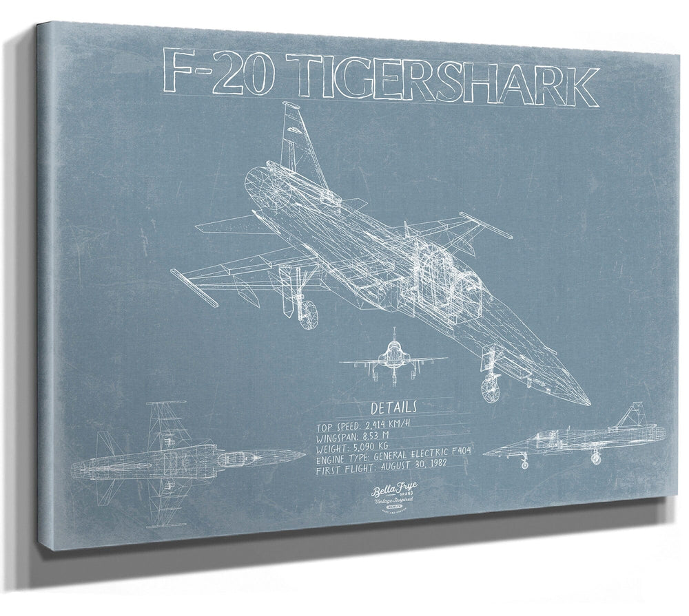 Bella Frye Northrop F-20 Tigershark Aircraft Blueprint Wall Art - Original Fighter Plane Print