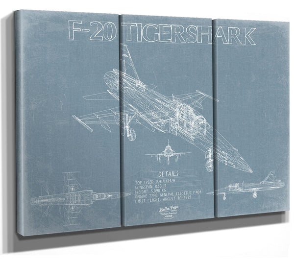 Bella Frye Northrop F-20 Tigershark Aircraft Blueprint Wall Art - Original Fighter Plane Print