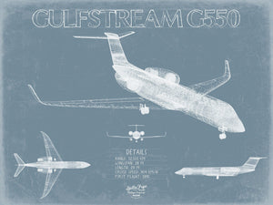 Bella Frye Gulfstream G550 Aircraft Blueprint Wall Art - Original Aviation Plane Print