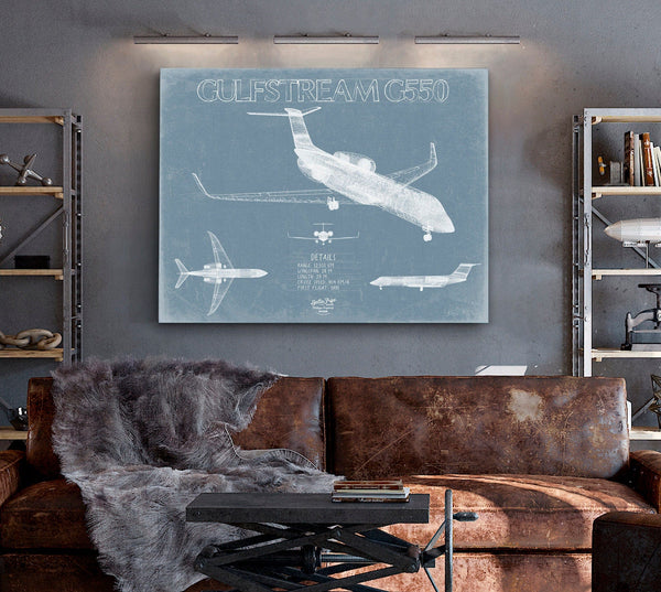 Bella Frye Gulfstream G550 Aircraft Blueprint Wall Art - Original Aviation Plane Print