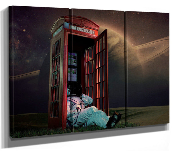 Bella Frye Astronaut on Telephone in Space - Funny SciFi Planet Wall Art