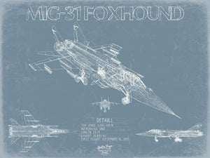 Bella Frye Mikoyan MiG-31 Foxhound Aircraft Blueprint Wall Art - Original Fighter Plane Print