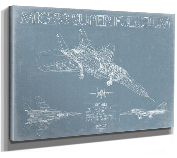 Bella Frye Mig-33 Super Fulcrum (Mikoyan MiG-29M) Aircraft Blueprint Wall Art - Original Fighter Plane Print