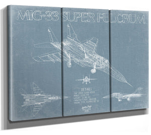 Bella Frye Mig-33 Super Fulcrum (Mikoyan MiG-29M) Aircraft Blueprint Wall Art - Original Fighter Plane Print