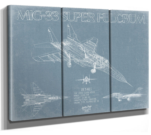 Bella Frye Mig-33 Super Fulcrum (Mikoyan MiG-29M) Aircraft Blueprint Wall Art - Original Fighter Plane Print