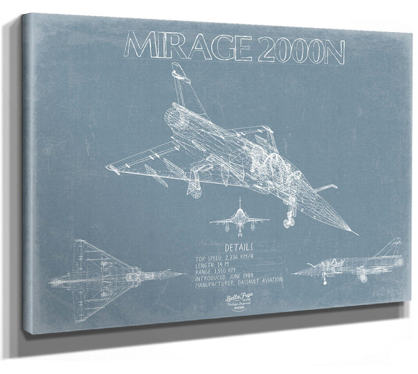 Bella Frye Dassault Mirage 2000N Aircraft Blueprint Wall Art - Original Fighter Plane Print