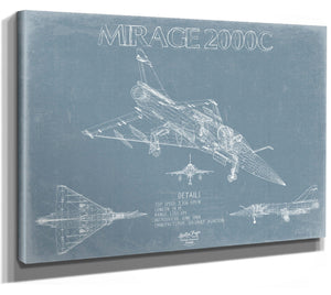 Bella Frye Dassault Mirage 2000C Aircraft Blueprint Wall Art - Original Fighter Plane Print