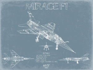 Bella Frye Dassault Mirage F1 Aircraft Blueprint Wall Art - Original Fighter Plane Print