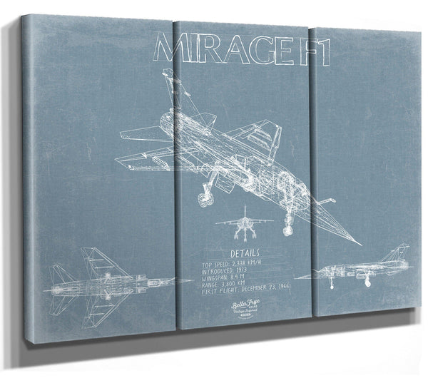 Bella Frye Dassault Mirage F1 Aircraft Blueprint Wall Art - Original Fighter Plane Print