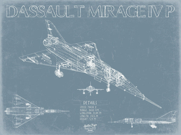 Bella Frye Dassault Mirage IV P Aircraft Blueprint Wall Art - Original Fighter Plane Print