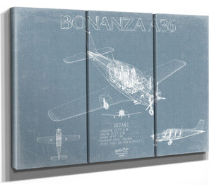 Bella Frye Beechcraft Bonanza A36 Aircraft Blueprint Wall Art - Original Fighter Plane Print