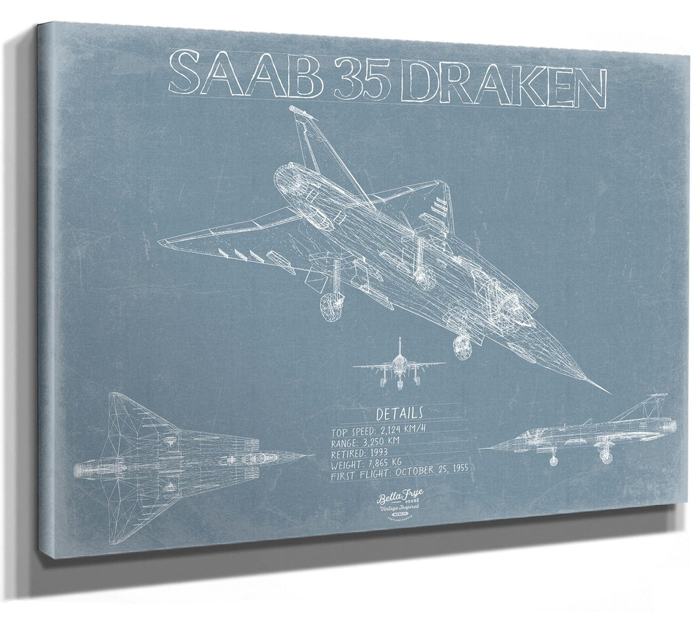 Bella Frye Saab 35 Draken Aircraft Blueprint Wall Art - Original Fighter Plane Print