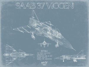 Bella Frye Saab 37 Viggen Aircraft Blueprint Wall Art - Original Fighter Plane Print